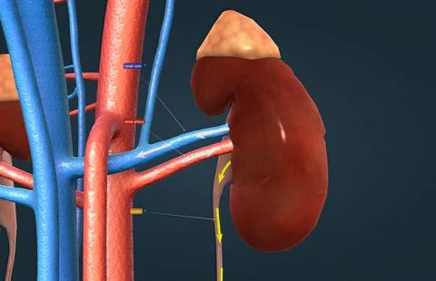 Function of the renal artery and renal vein in the kidney Illustrazione stock