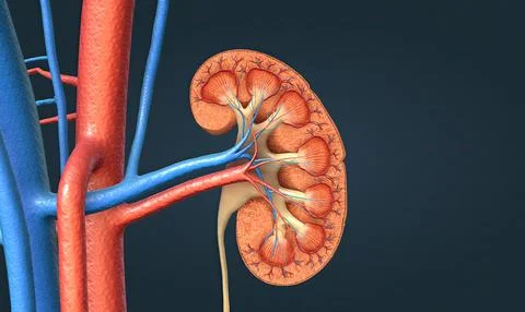 Function of the renal artery and renal vein in the kidney Illustrazione stock