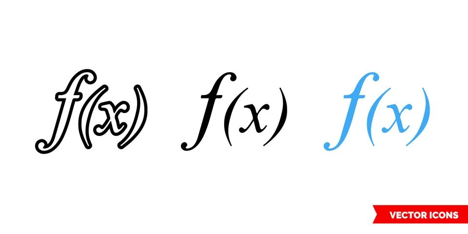 Function symbol icon of 3 types color, black and white, outline. Isolated vec Illustrazione stock