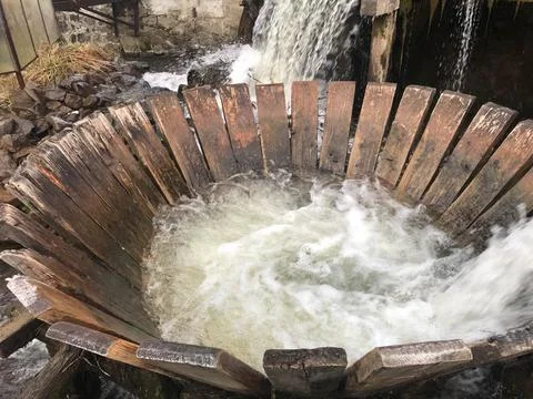 Function Water mill close up. Stock Photos