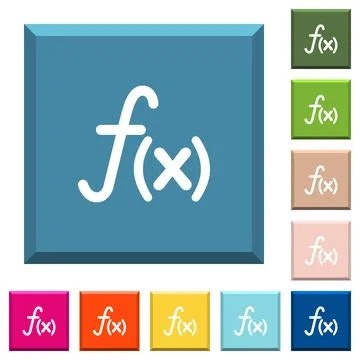 Function white icons on edged square buttons Stock Illustration