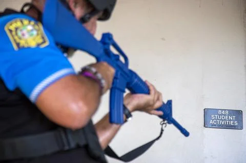 Functional active shooter drill at the Hialeah Senior High School in Hialeah, US 写真素材