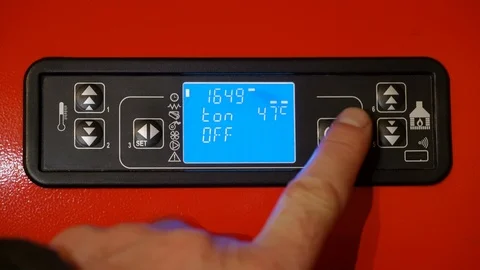 Functional keys on display of boiler for pellets and start ignition, modern Video stock 124795745