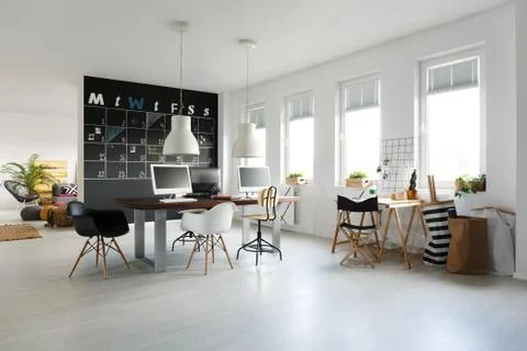 Functional office with blackboard Foto stock