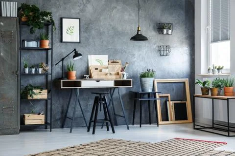 Functional office interior with plants 写真素材
