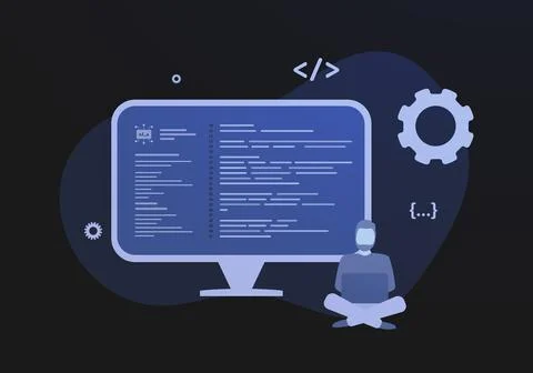 Functional programming, Object-oriented languages concept. Machine code on the Stock Illustration