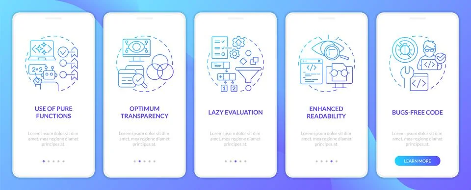 Functional programming pros blue gradient onboarding mobile app screen Stock Illustration