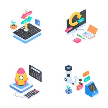 A functional selection of product deployment, language decision, and systemic Stock Illustration