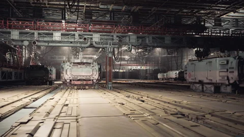 Functional space featuring suspended cables and structured stalls Stock Footage 329170989