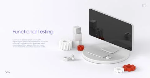 Functional testing isometric landing page. Methodology of programming, search Illustrazione stock