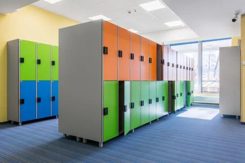 Functional university interior with lockers Stock Photos