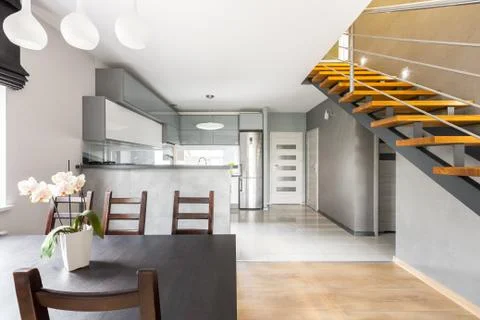 Functional villa interior with staircase idea Stock Photos