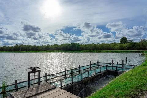 Functional water gate structure used for both water flow control and fish f.. Stock Photos