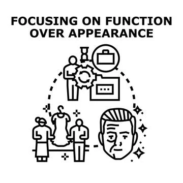 Functionality over appearance concept with people and work process Stock Illustration