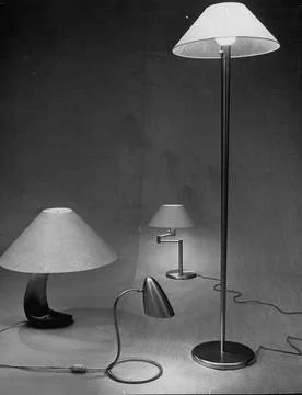 Functionally designed lamps on display., USA 写真素材