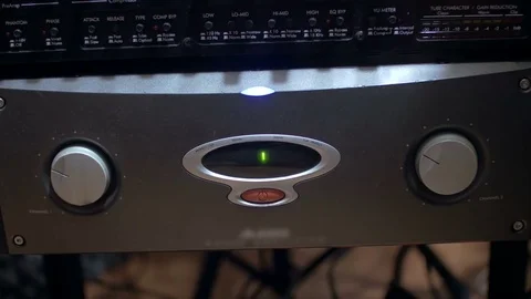 Functioning audio card in a sound recording studio - closeup view Stock Footage 70822293