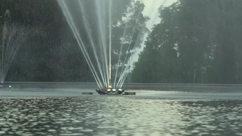 Functioning decorative fountain in the center of the Video stock 199417376