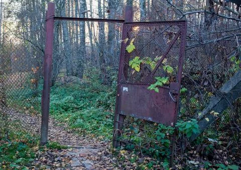 Functioning gate in the fence of the square Stock Photos
