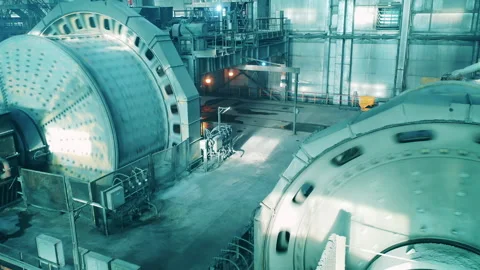 Functioning grinding mills at the mining factory Stock Footage 149689928