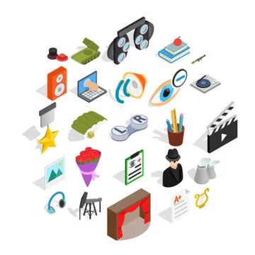 Functioning icons set, isometric style Illustrazione stock