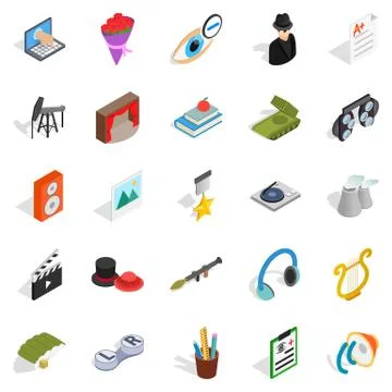 Functioning icons set, isometric style Illustrazione stock