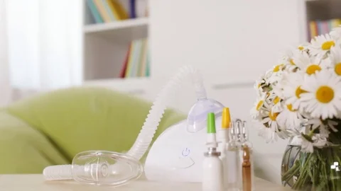 Functioning nebuliser inhaler device - camera dolly Stock Footage 80145182