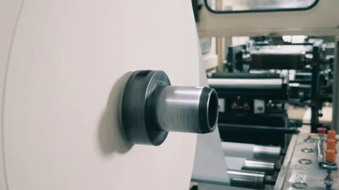 Functioning paper converting machine in a close up Video stock 148723530