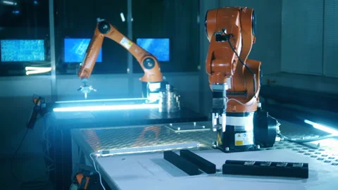 Functioning robotic arms in the science laboratory Video stock 148318805