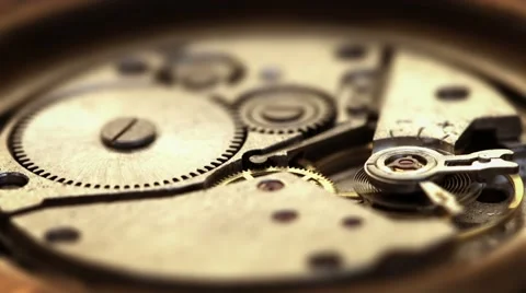 Functioning, Spring-Powered Clockwork Mechanism with Moving Parts Stock Footage 47663407