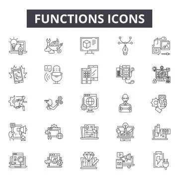 Functions line icons for web and mobile design. Editable stroke signs. Functions Stock Illustration
