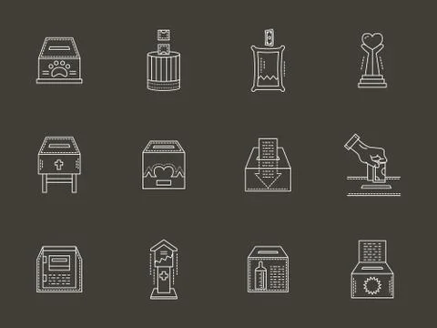 Fund boxes white line vector icons Stock Illustration