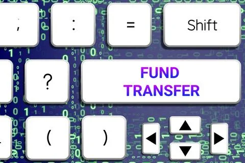 Fund transfer button on key board and code numbers. Stockillustratie