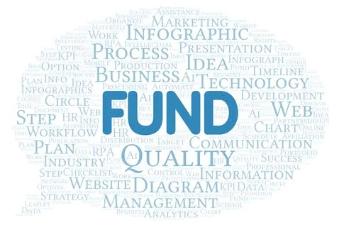 Fund typography word cloud create with the text only. Illustrazione stock