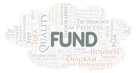 Fund typography word cloud create with the text only. Illustrazione stock