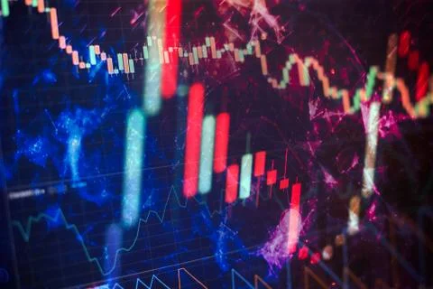 Fundamental and technical analysis concept. Abstract financial trading graphs Stock Photos