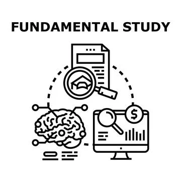 Fundamental study comparing research, education, and financial analysis 库存插图
