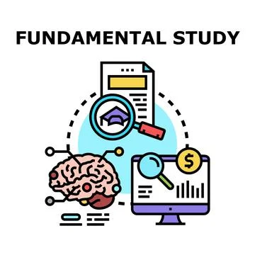 Fundamental study comparing research, education, and financial analysis Stock Illustration