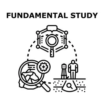 Fundamental study concept exploring research and analysis Stock Illustration