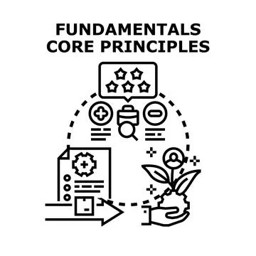 Fundamentals core principles system establishing business concept Stock Illustration