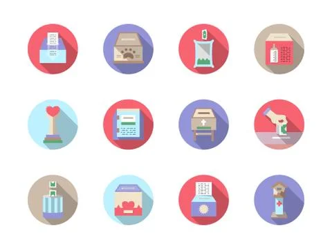 Fundraiser flat color vector icons set Stock Illustration