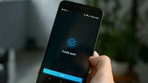 Funds Sent message, sending funds using Bitcoin cryptocurrency with mobile phone 스톡 동영상 94079717