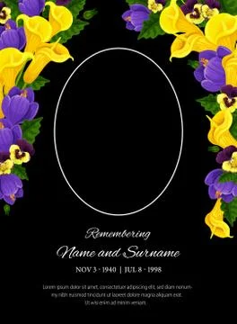 Funeral card vector template, condolence frame Stock Illustration