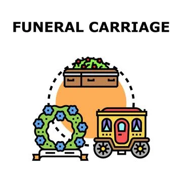 Funeral carriage processing ceremony with coffin and wreath Stock Illustration