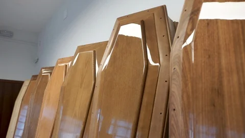 Funeral caskets close up Stock Footage 88171038