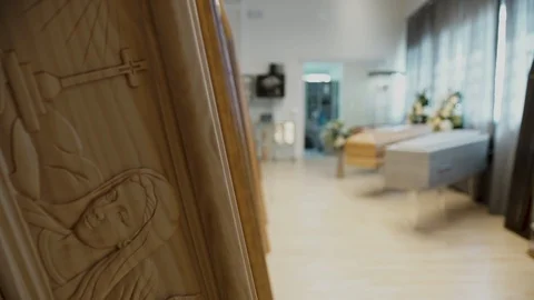 Funeral caskets close up Stock Footage 88171052