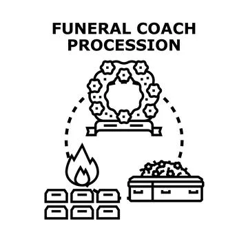 Funeral coach procession concept celebrating life after death Stock Illustration