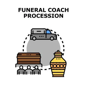 Funeral coach procession, hearse, casket and urn Stock Illustration