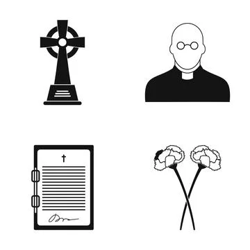 Funeral elements displaying memorial, mourning, and religion Stock Illustration