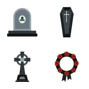 Funeral elements symbolizing death, loss, and remembrance Stock Illustration