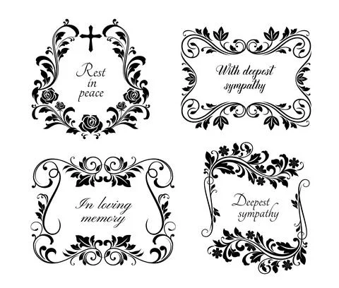 Funeral floral frames with condolences Illustrazione stock